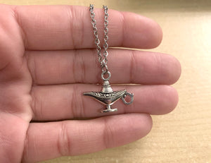 Magic Lamp necklace- 2sided charm with stainless steel necklace and lamp charm