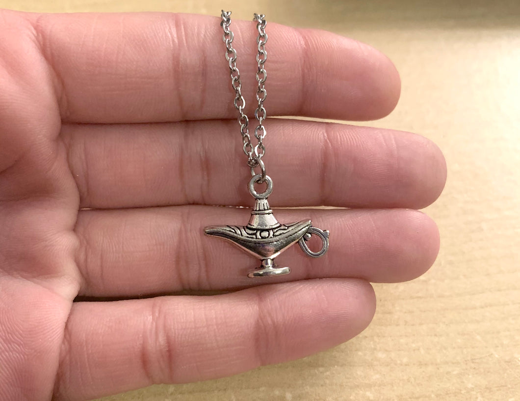 Magic Lamp necklace- 2sided charm with stainless steel necklace and lamp charm