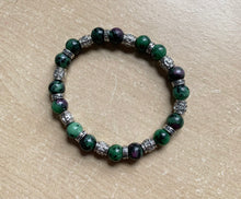 Load image into Gallery viewer, 7.9” Laughter Bracelet ruby zoisite with tibetan accents *only one made*
