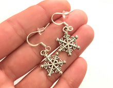 Load image into Gallery viewer, Snowflake Earrings Sterling Silver Hooks
