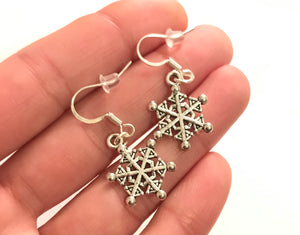 Snowflake Earrings Sterling Silver Hooks