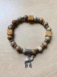 7.5” Camel’s Life Bracelet - picture Jasper crystals with square yellow lava beads aromatherapy bracelet
