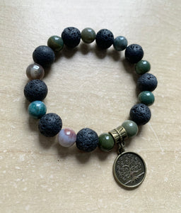 6.9” Born to Live Bracelet- Indian Agate and Lava beads *aromatherapy*