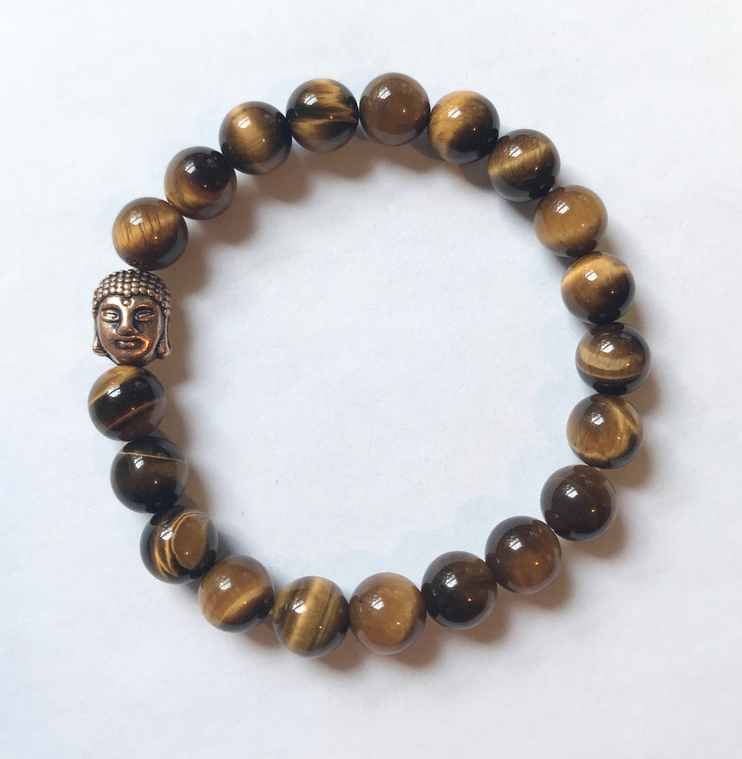 6.9” Buddha Bracelet- tigers eye with copper Buddha