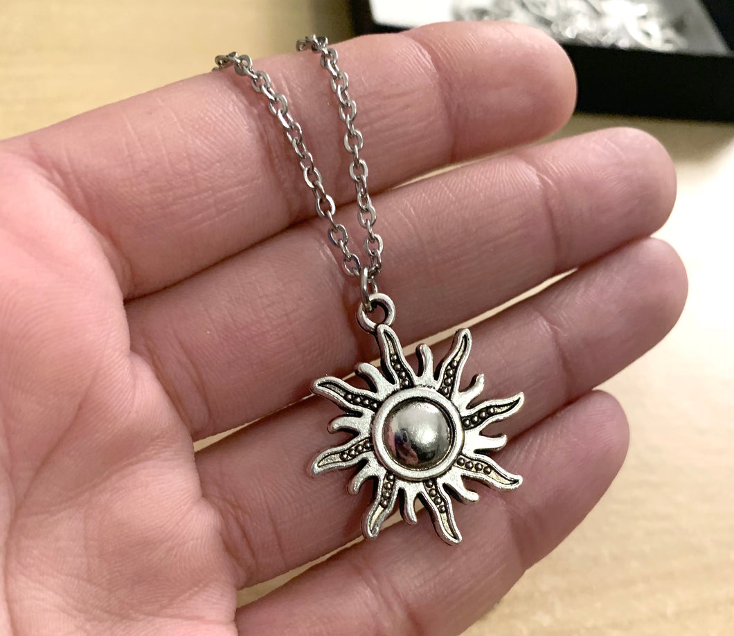 Sunny Days Necklace - sun charm with stainless steel chain necklace