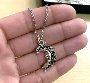 Bright Crescent Moon Necklace- stainless steel chain with moon charm necklace