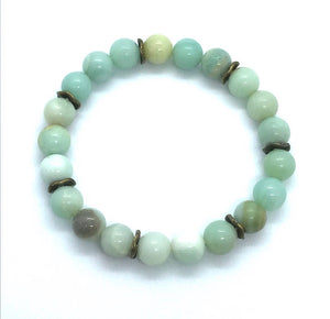 7.2” Dreaming Bracelet- Amazonite crystal beads 8mm with bronze accents