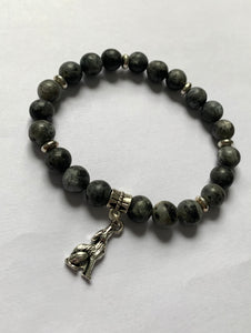 7.5” Howling Wolf Bracelet- Black Labradorite with silver accents and wolf charm spirit animal bracelet *limited only 1 available*