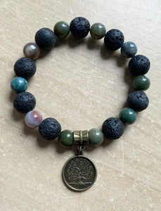 6.9” Born to Live Bracelet- Indian Agate and Lava beads *aromatherapy*