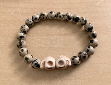 Load image into Gallery viewer, Twin Skull Bracelet - Dalmatian jasper and Howlite

