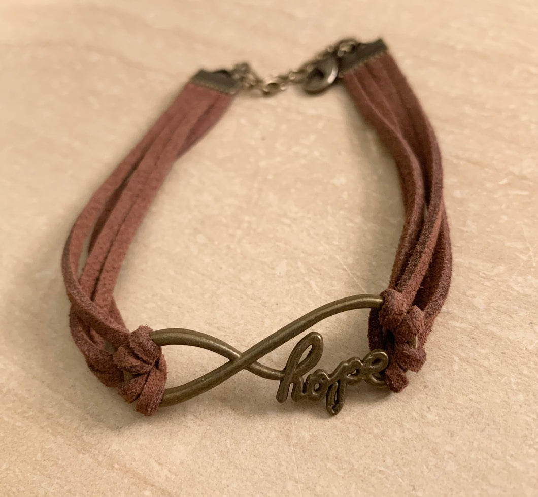 7.75” Infinite Hope Leather Bracelet with extender chain