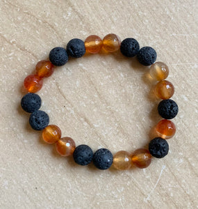 6.8” Faceted Carnelian Bracelet - Carnelian and Lava Beads aromatherapy *one left*