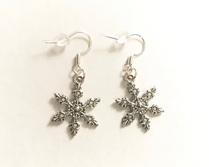 Snowflake Star Earrings Sterling Silver Hooks
