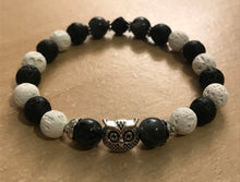 Load image into Gallery viewer, 7.5” Night Life Owl Bracelet- lava beads aromatherapy
