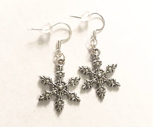 Snowflake Star Earrings Sterling Silver Hooks