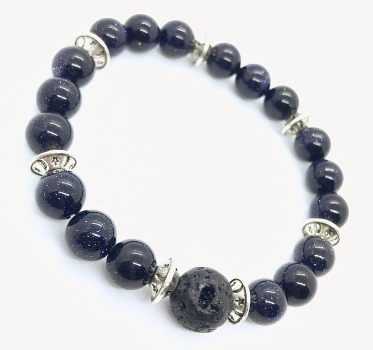 Life in Outer Space - blue sandstone and lava bead - Outer Space Bracelet