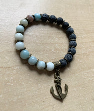 Load image into Gallery viewer, 7” Anchor Bracelet- bronze accents and aromatherapy and amazonite
