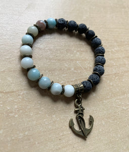 7” Anchor Bracelet- bronze accents and aromatherapy and amazonite