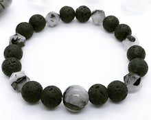 Load image into Gallery viewer, 6.9” Lucid Dreams Bracelet - Lava beads and Tourminalated Quartz *LIMITED ONE LEFT*
