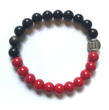 Load image into Gallery viewer, Evil Twin Bracelet - Gemini rainbow obsidian and red Czech glass
