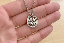 Load image into Gallery viewer, Twice the Luck Necklace - 4 Leaf Clover with Horseshoe charm
