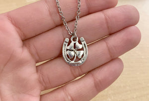 Twice the Luck Necklace - 4 Leaf Clover with Horseshoe charm