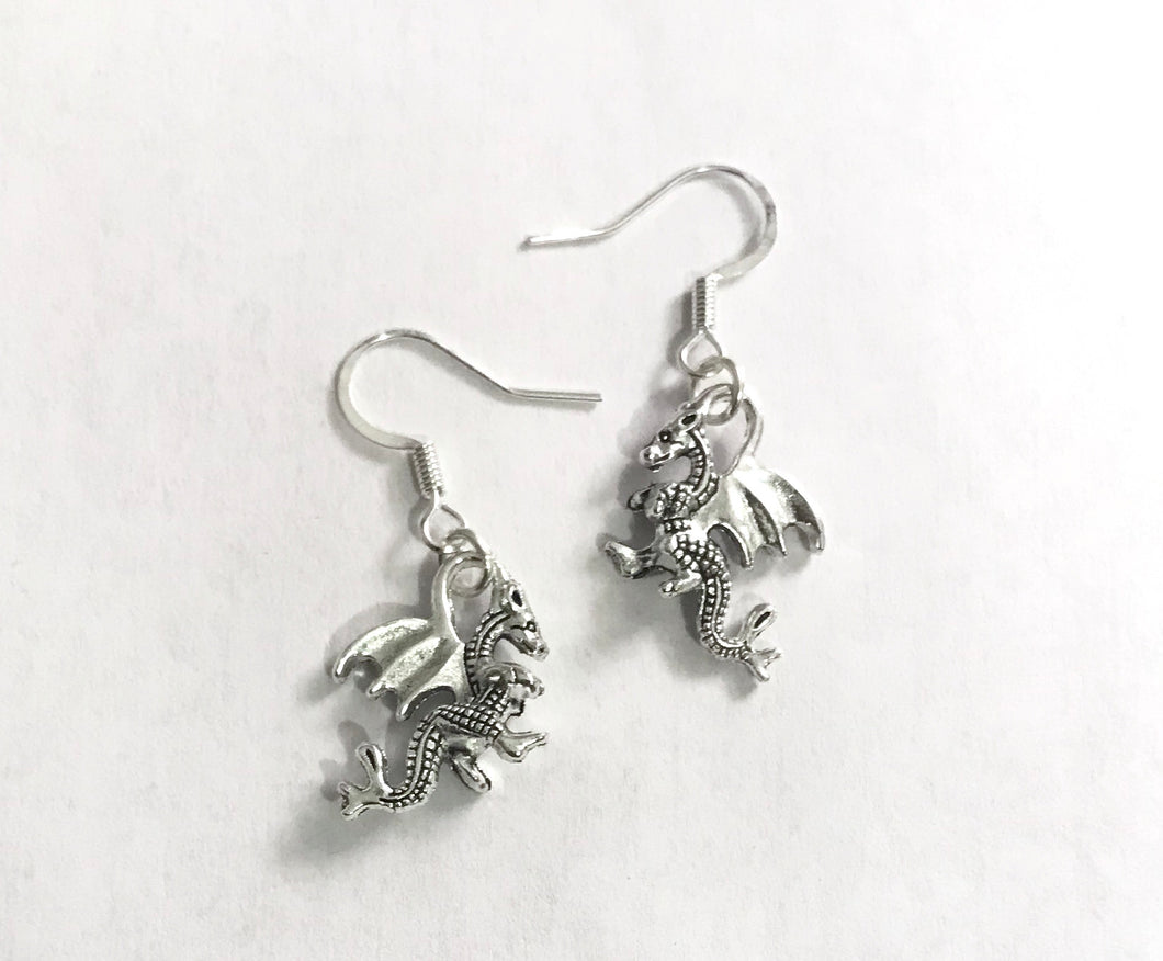 Dragon Earrings Silver Toned charm Hypoallergenic Silver Plated Hooks