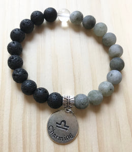 6.9” Libra Life Bracelet aromatherapy lava beads matte labradorite with libra charm