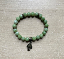 Load image into Gallery viewer, Jade Spade Bracelet - jade crystal with bronze accents and bronze spade charm
