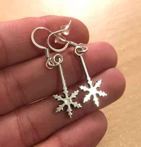 Snowflake Drop Dangle Earrings Sterling Silver Hooks