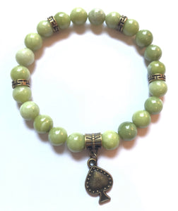 Jade Spade Bracelet - jade crystal with bronze accents and bronze spade charm