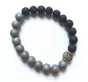 7.1” Gemini Bracelet Black and Silver Druzy with Gemini Spacer *limited 1 left*