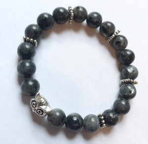 6.75” Owl Intuition Bracelet- Larvikite black labradorite 8mm beads