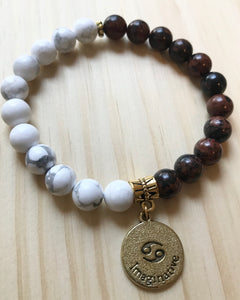 7.3” Cancer Zodiac Bracelet *limited* only 1 left - Howlite and Mahogany Obsidian