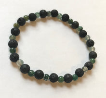 Load image into Gallery viewer, 7.1” Moss Life Bracelet- moss agate and lava beads aromatherapy bracelet
