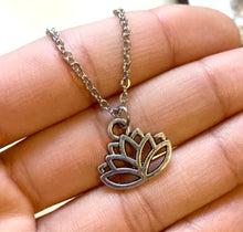 Load image into Gallery viewer, Lotus Flower Necklace stainless steel chain with lotus charm
