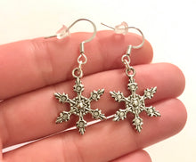 Load image into Gallery viewer, Snowflake Star Earrings Sterling Silver Hooks
