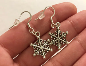 Snowflake Earrings Sterling Silver Hooks