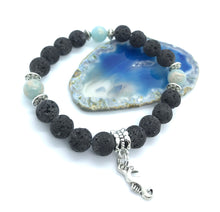 Load image into Gallery viewer, 7.1” Sea Quest Bracelet- seahorse charm with lava beads and sea sediment jasper
