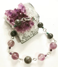 Load image into Gallery viewer, 8.25” Lavender Thoughts Lobster Clasp Bracelet- Amethyst, Labradorite, and Bloodstone
